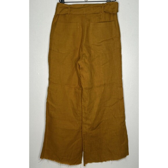 Faithful The Brand Messina Pant Size 4 Plain Marigold Linen Wide Leg raw hem EUC - Picture 2 of 4